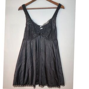 Vintage Intimate Attitudes Lingerie Women's 2X Black Silky lace Babydoll sexy‎